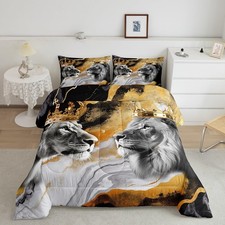 Lion Couple Comforter Set King Size,African Tropical Wild Animal Bedding Set ...
