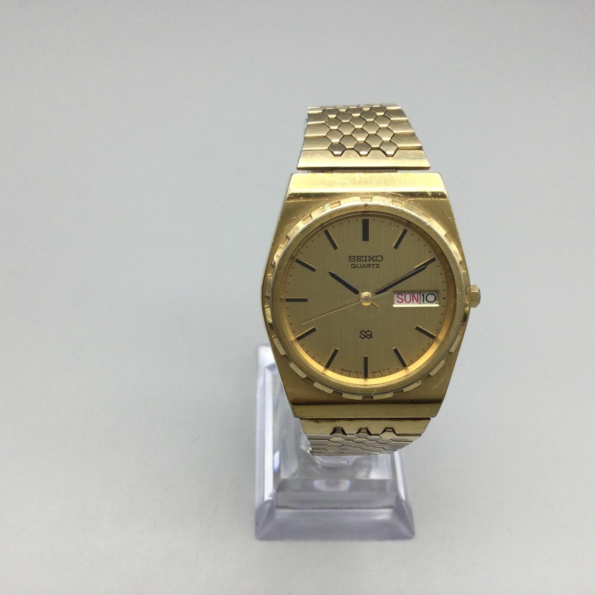 Vintage Seiko Watch Mens 34mm Gold Tone Dial Day Date 7813-6029