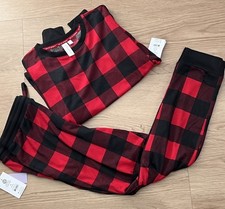 Red and Black Plaid Pajama Set Long Sleeve Pants Two Piece Set