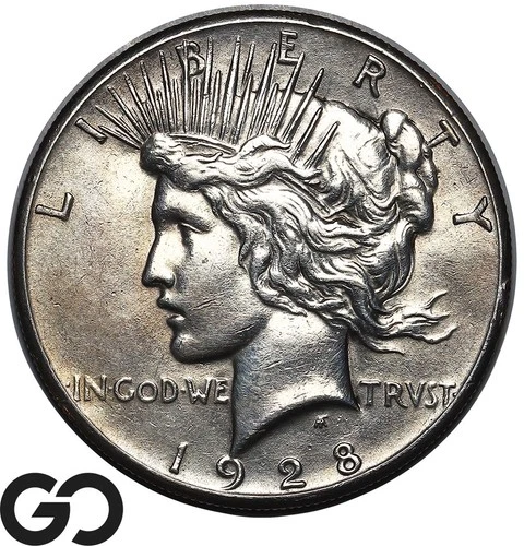 1928 Peace Dollar, Rare Date, Series Low Mintage Key Date Choice AU++/Unc Detail