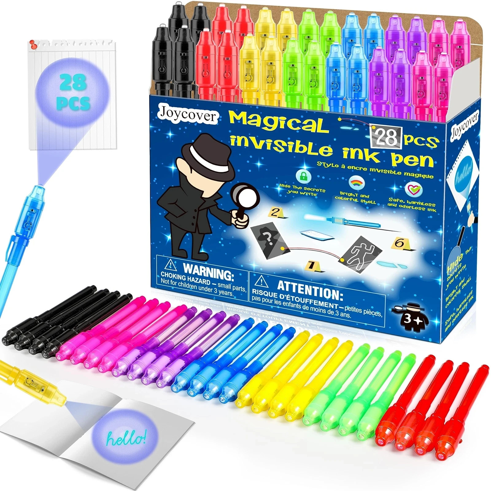 Invisible Ink Pen, 28PCS Spy Pen for Kids with UV Light Magic Marker for Secr...
