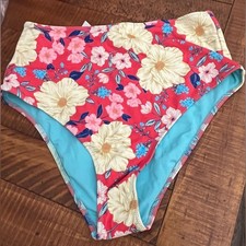 NWT Aerie High Waisted Cheeky Bikini Bottom in Red Floral - Size M