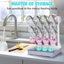 Baby Bottle Drying Rack: Space Saving Vertical Bottle Drying Holder with Brus...