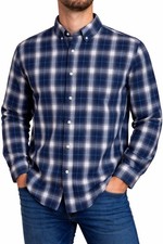 George Men s Large Blue Plaid Button Up Shirt Long Sleeve Casual Check