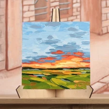 Abstract Sunset Oil Painting Original Landscape Textured Palette Wall Art 8x8