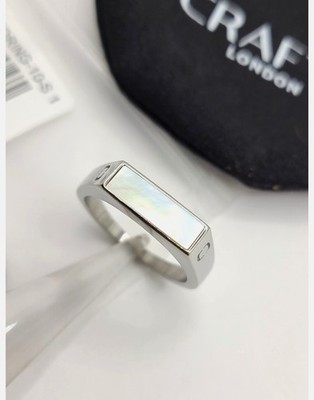 CRAFTD LONDON White Rectangle Stone Signet Ring (Silver) sz 10