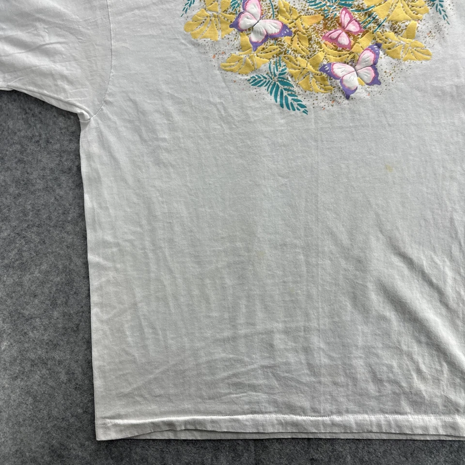Vintage Butterfly Floral Shirt Womens XL White 90s Nature Glitter Graphic Tee - Image 4 of 4