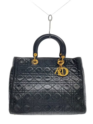 Christian Dior Lady Dior Handbag Leather BLK Unisex #SSB13281