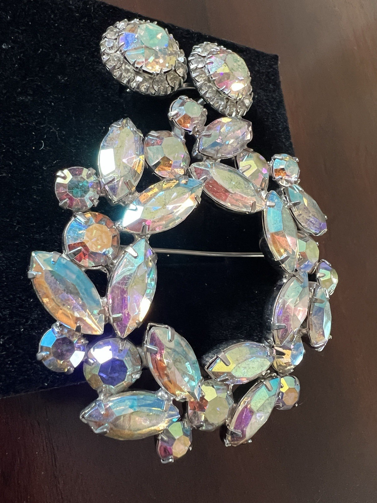 Vintage ALBERT WEISS A/B Brooch 2.5” & Screw Back Earrings .75”, Silver Tone