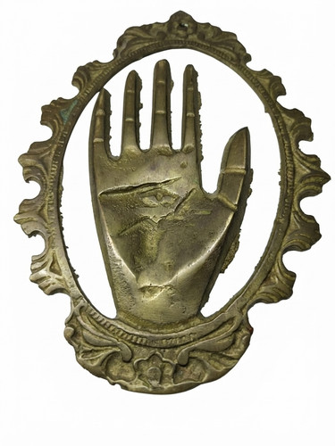 Vintage Brass Hand Wall Plaque with Eye in Palm Mystical Occult Gothic Decor