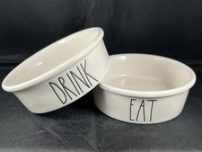 Rae Dunn Cat Kitten Pet Bowls Artisan Collection by Magenta White Lot of 2