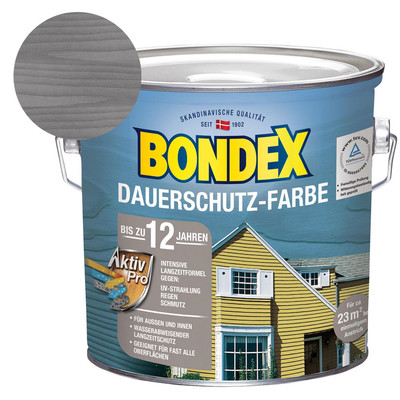 Bondex Dauerschutz-Farbe Silbergrau Holzfarbe Holzschutz 2,5 Liter