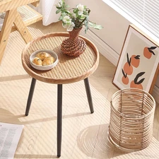 Rattan Log Desktop round Side End Table, Nightstand/Small Tables, Indoor Outdoor