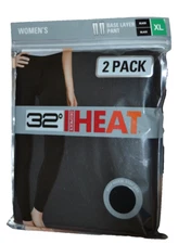 32 Degrees Heat Women's BLACK Base Layer Pant XL 2 Pack NIP Waist 34-36