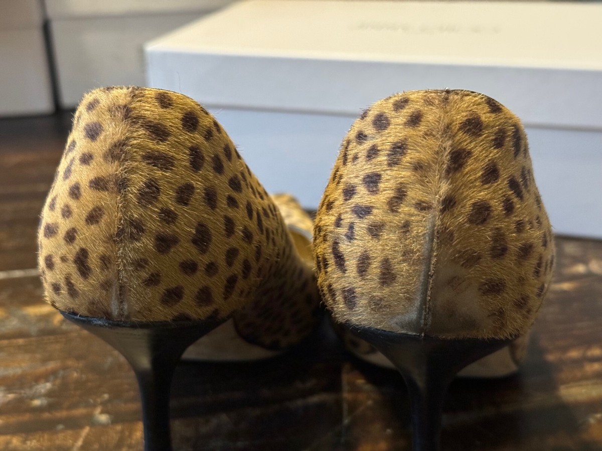 Jimmy Choo 062 Eleven Women's Pony Skin Leopard Print Slip Jimmy Choo 062 Eleven Women's Pony Skin Leopard Print Slip