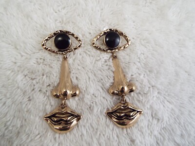 Goldtone Eye Nose Lips Pierced Earrings (B45)