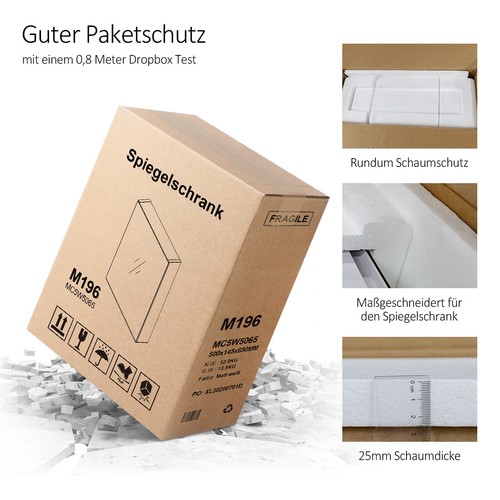 EMKE Spiegelschrank Badezimmerregal Badeschrank Wandpiegel Schwarz Spiegel - Bild 7 von 8