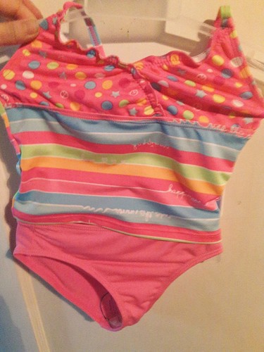 NWT SWIM GIRLS M 7/8 2 pcs SWIMWEAR bathing suit peace,happiness,stars,heart
