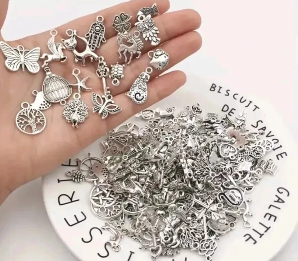 10 Pezzi Di Ciondoli In Lega Di Metallo Argento Per Braccialetti FAI Da Te 0318 - Immagine 2 di 4