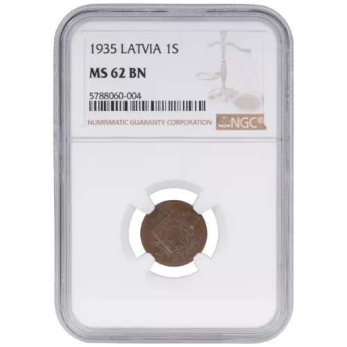 Coin in NGC slab "1 santims 1935, Latvia, MS 62 BN"