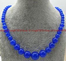 Natural 6-14mm Blue Jade Round Gemstone Beads Necklace 18" AAA 