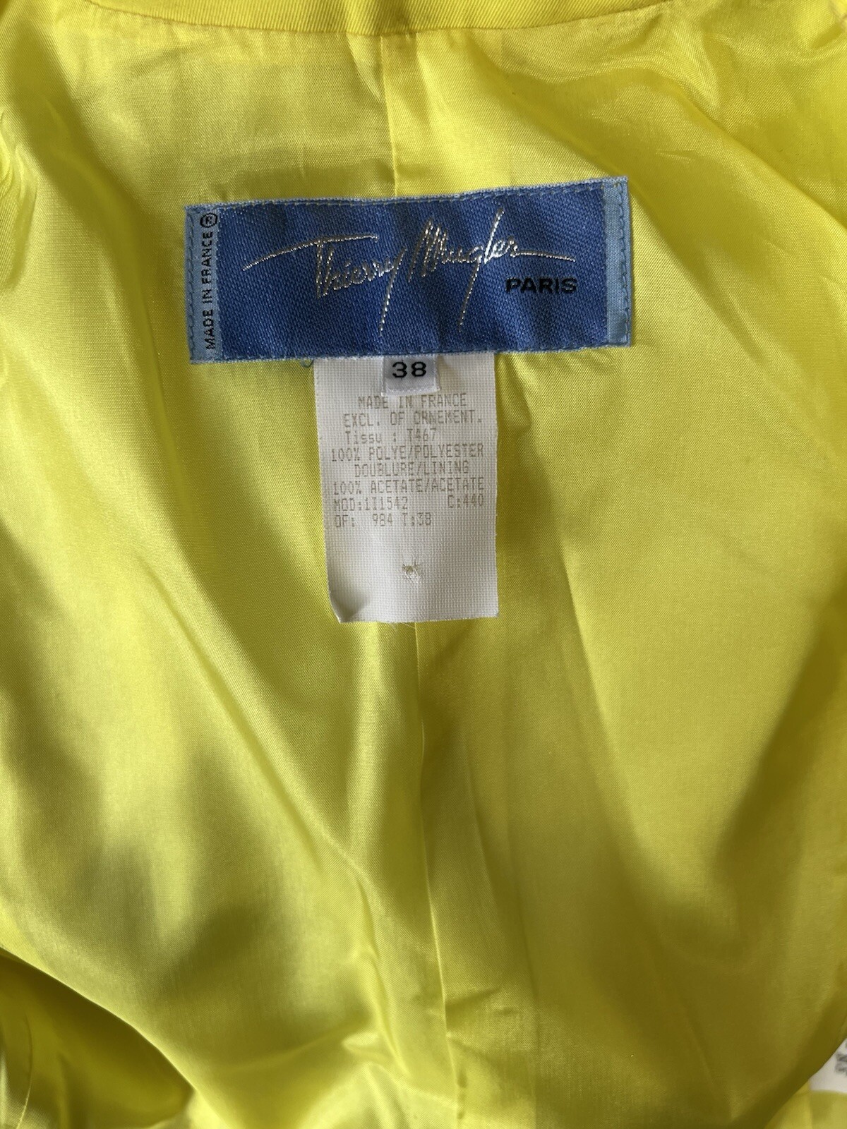 Thierry Mugler RARE Suit. Neon Yellow image 3