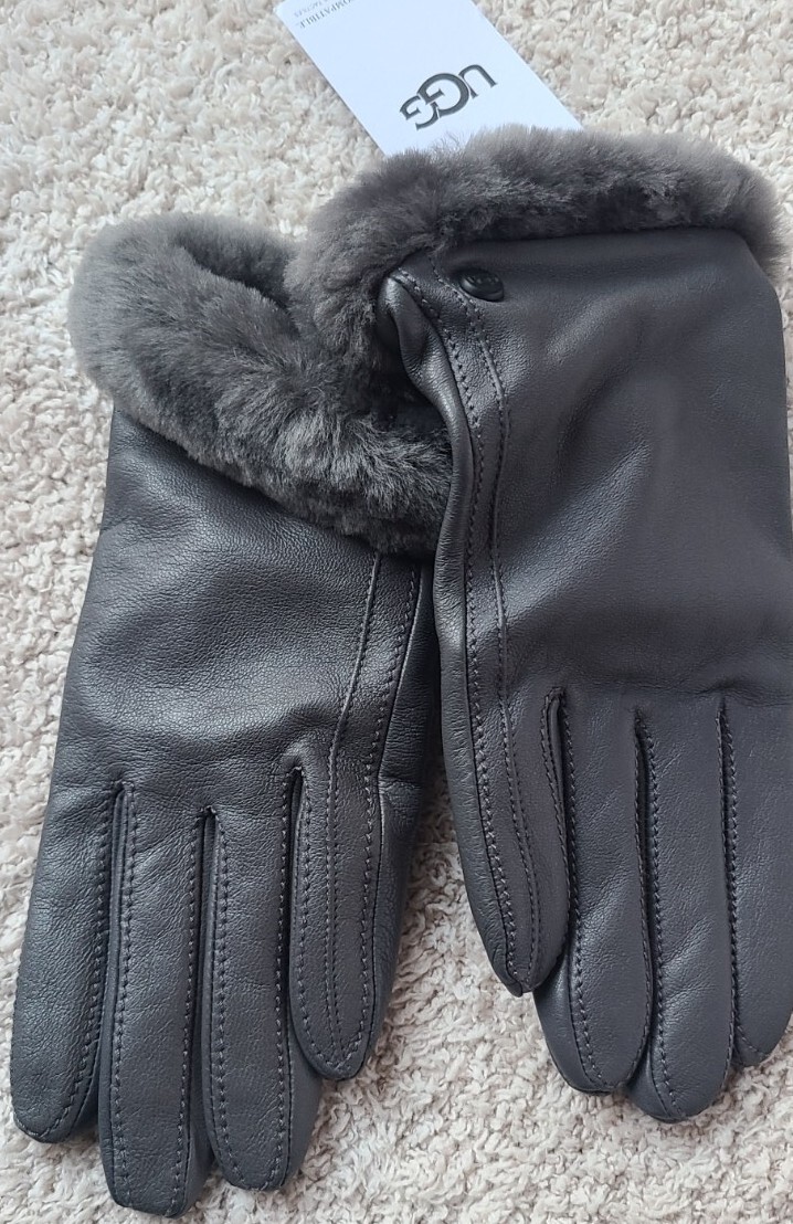 Ugg SHORTY Women's Leather Sheepskin Vent Gloves Metal Sz Medium