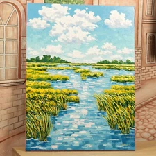 Marsh Oil Painting Original Canvas Wall Art Landscape Artwork Nature Decor Home