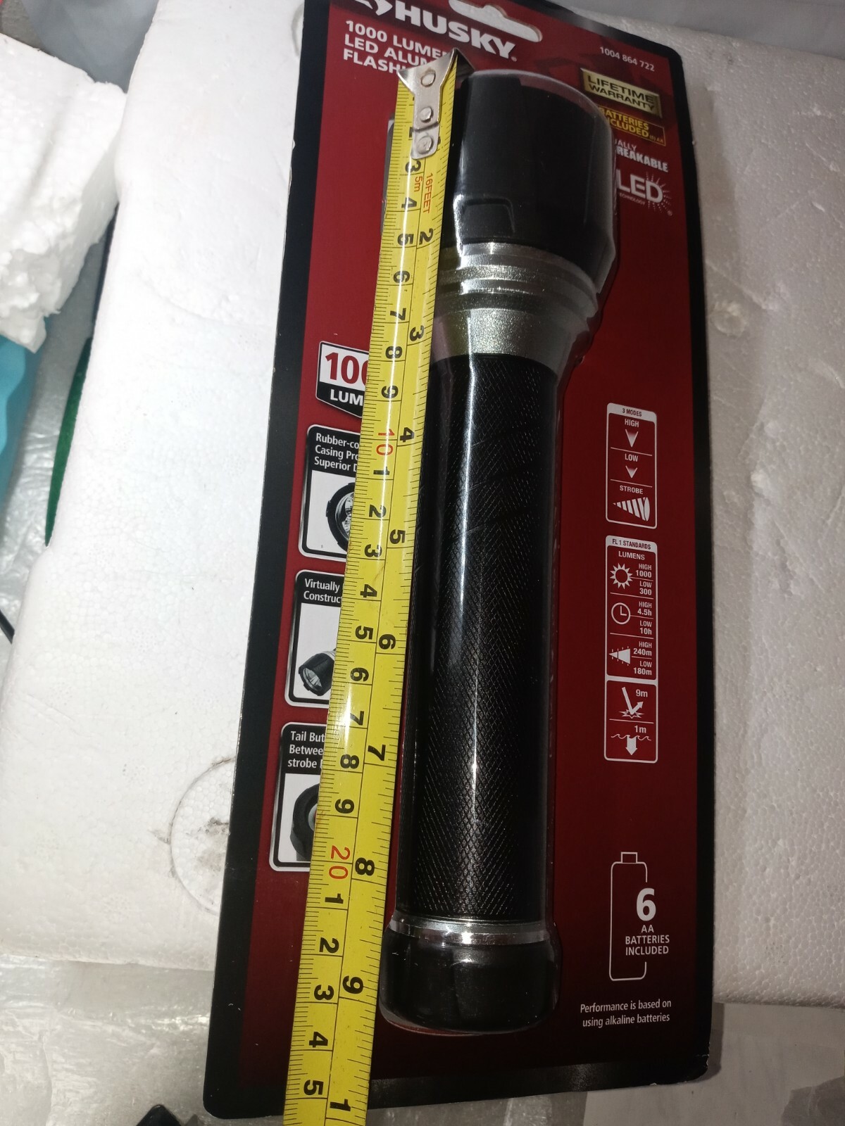 HUSKY 1000 Lumen LED Aluminum Flashlight 6 AA Battery included 19FL0604