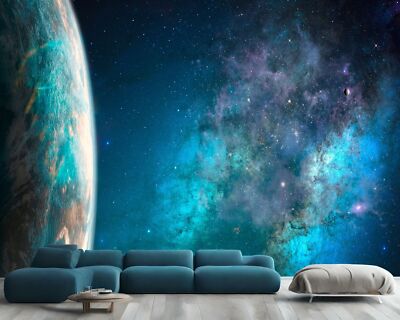 Weltraum Galaxie Planeten Funkelnde Tapete Wandbild Abnehmbar Abziehbar Abziehen & Aufkleben
