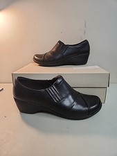 Clarks Women's Channing Essa Slip On Loafer Comfort Shoes Black Leather Size 10