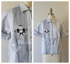 VTG 50s 60s NOS Gray Tiki god Bowling Shirt Rockabilly Top Blouse MCM Nat Nast