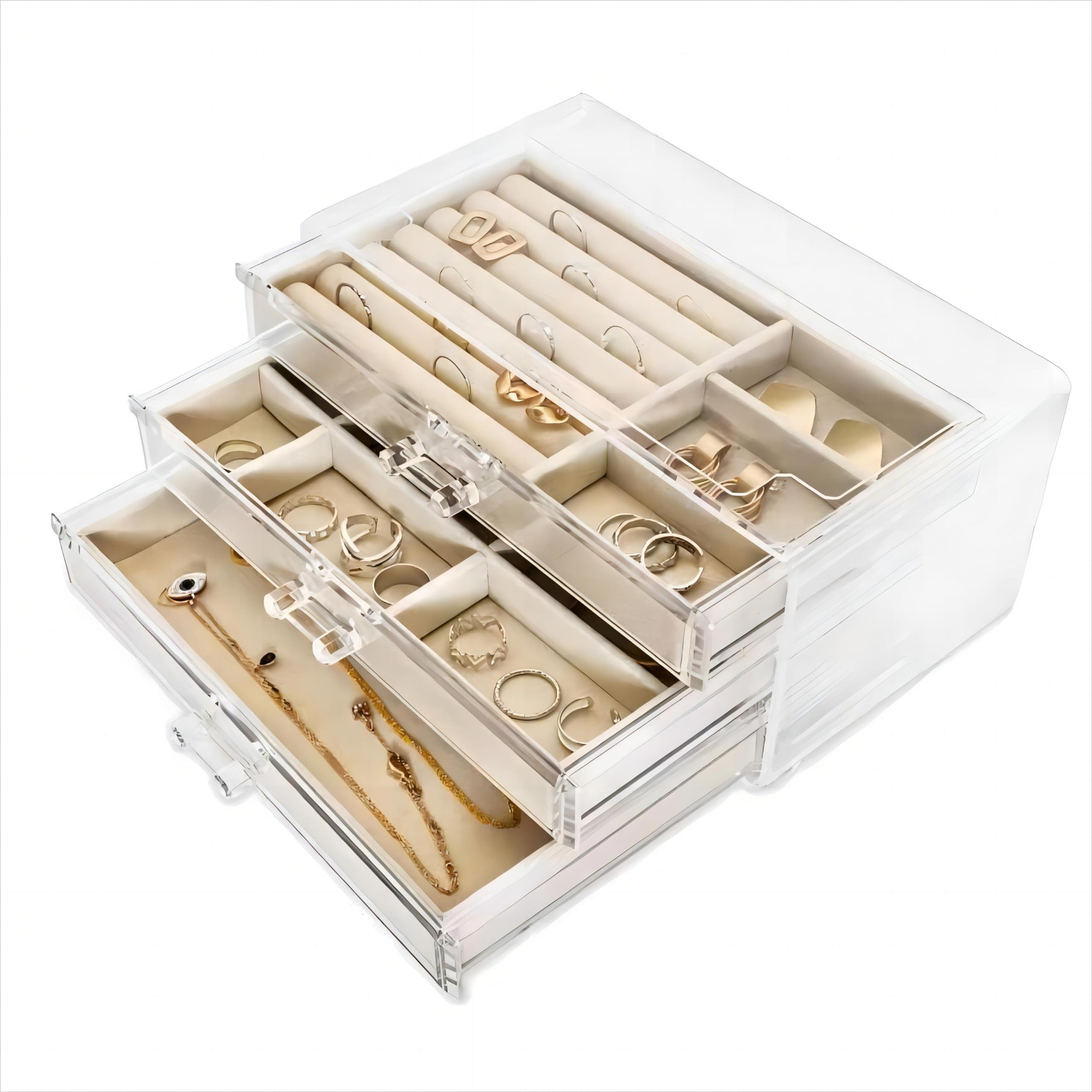 Clear Acrylic Jewelry Organizer with 3 Drawers, Acrylic Jewelry Box Organizer...