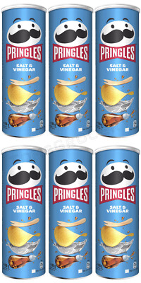 6 PRINGLES SALT & VINEGAR Flavor Potato Chips Snacks Crisps Full Tube 165g 5.8oz