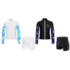 Kids Girls Sportswear Figure Skating Sports Suit V-front Elastic Waistband Yoga