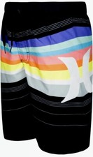 Hurley Boy's Size 6 ages 5-6 Quick Dry Pull On Swim Trunks Black/Multicolor