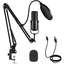 USB Microphone Kit Condenser Microphone Metal Adjustable Boom Arm Podcasts