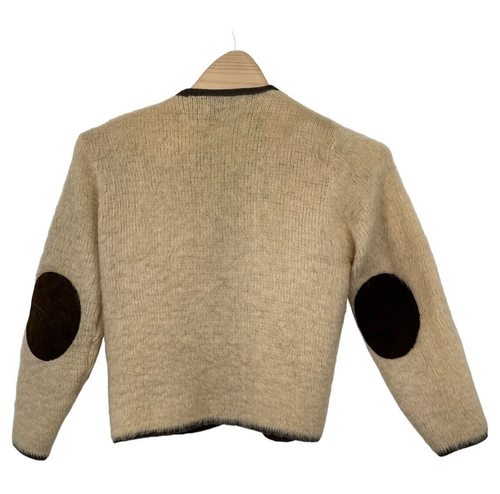 Vintage 60s by The Regiment Mohair Wool Cardigan Large Shaggy Leather Elbow - Picture 2 of 12