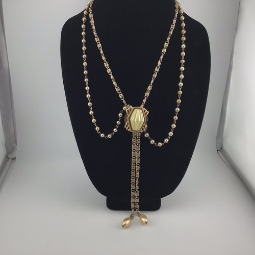Vtg Necklace Lariat GoldT Victorian Look Gorgeous Fashion Chic Some Age Wear 21” - Picture 2 of 6