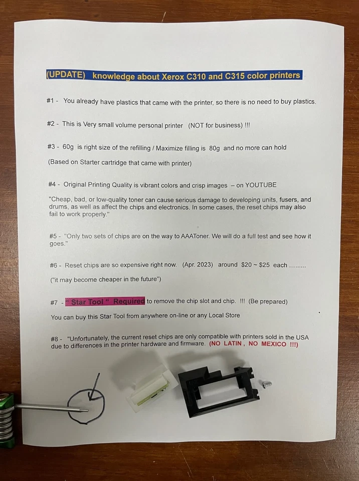 4 " High Capacity " Toner Chip for Xerox C310, C315 Refill printers  - USA only - Image 2 of 4