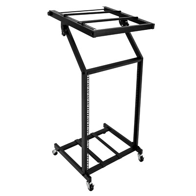 16U DJ Mixer Stand Adjustable Rack Mount Rolling Stage Cart Studio Music Show 