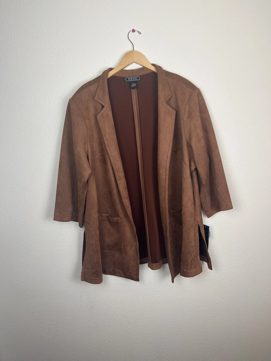 NYCC New York Clothing Co. Blazer Jacket Brown Polyester Spandex 3 4 Sleeve 3X