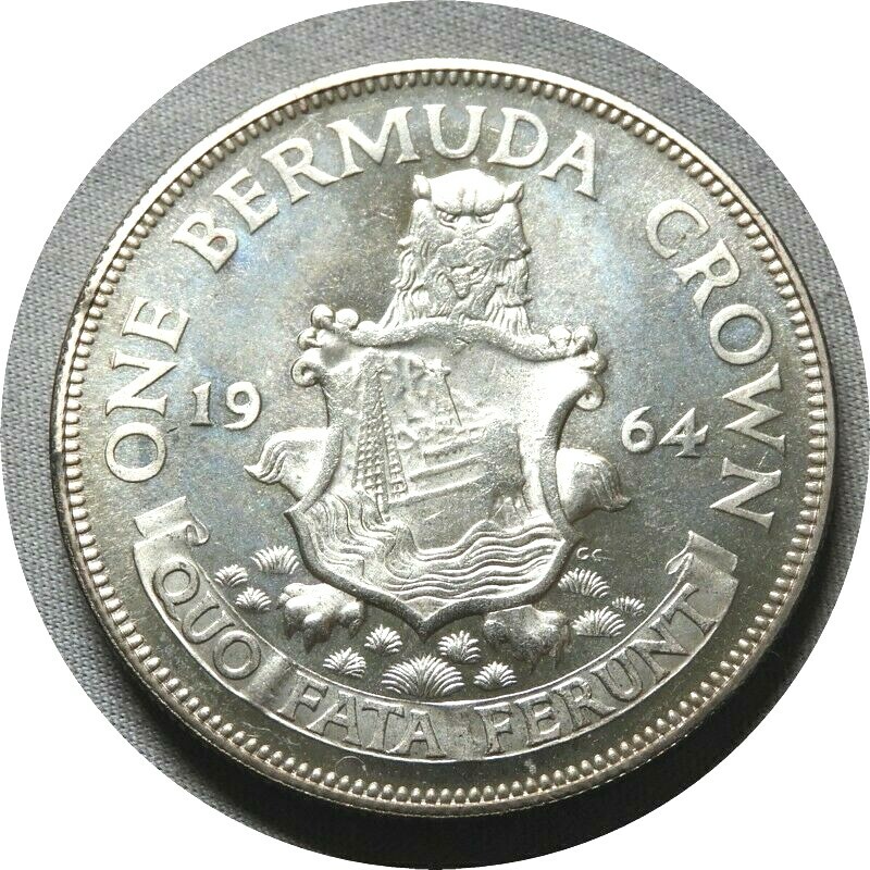 elf Bermuda 1 Crown 1964 Silver  Ship   Proof