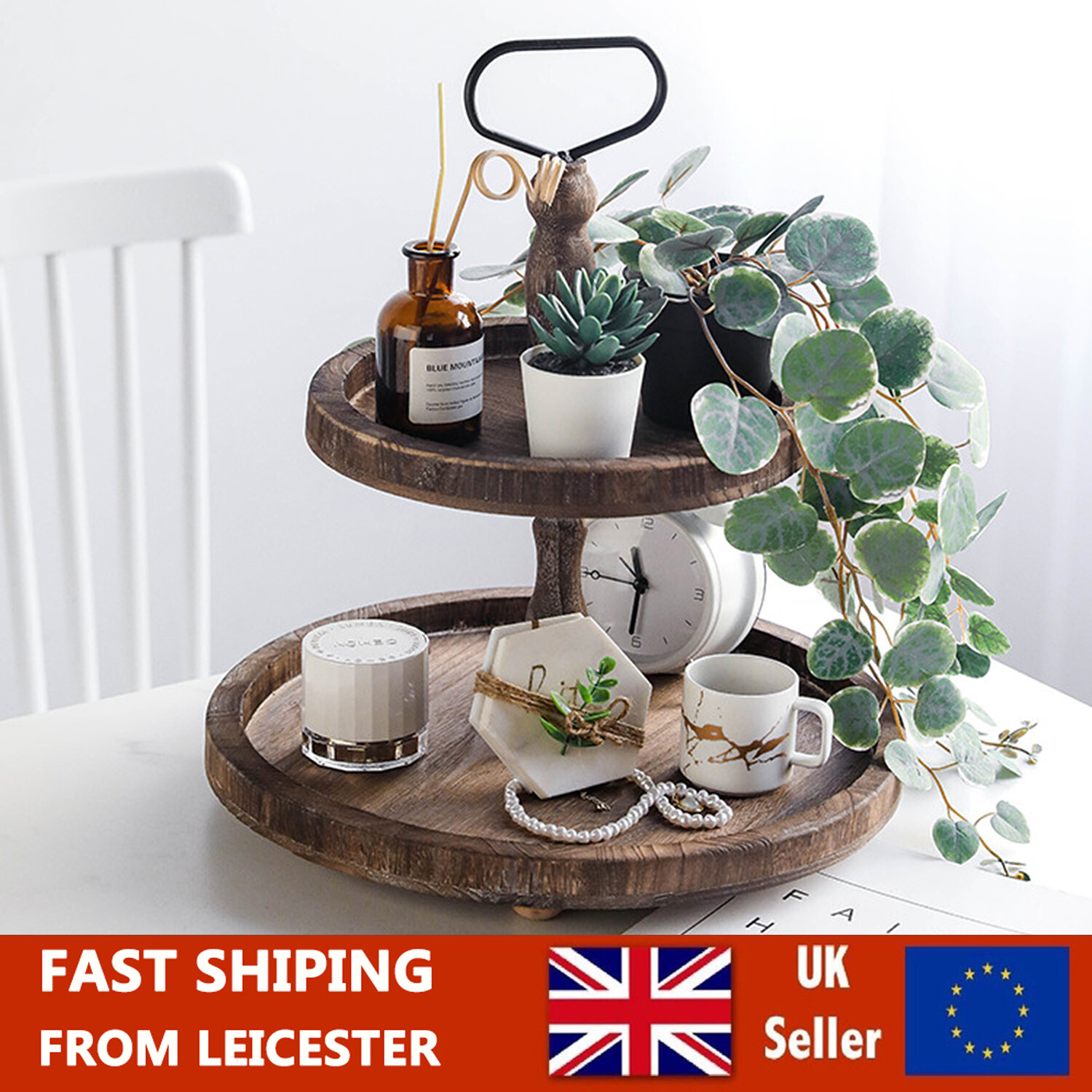2Tiered Wood Tray Stand Wooden Tray Farmhouse Rustic 2 Tier Serving