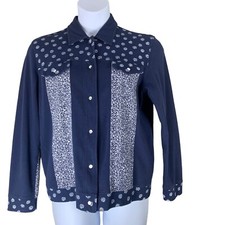 Vintage Cardigan Sweater Size Medium Blast Snap Front Blue Floral Long Sleeved