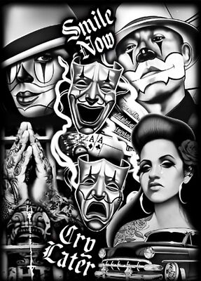Smile Now Cry Later Chicano Art Mens T-Shirt Print On Shaka Wear