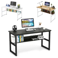 Home Office Desk Table with Shelves Computer Writing Storage Study Workstation