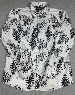 Lamasini Shirt Mens L Embellished Western Hispanic Streetwear Long Sleeve Velvet