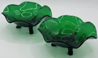 2 Vintage Emerald Green Depression Glass Footed Bowl Lot Ruffle Cambridge? 6.75"