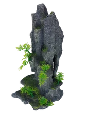 Resin Rock Peak and Plants with Cave Fish Tank Aquarium Ornament, 14 Inches Tall